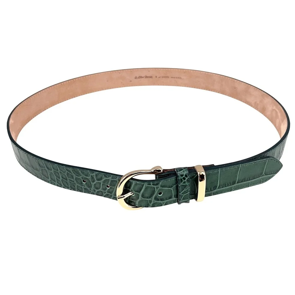 & Other Stories Womens M Belt Forest Green Croc Embossed Leather Italy Old Money